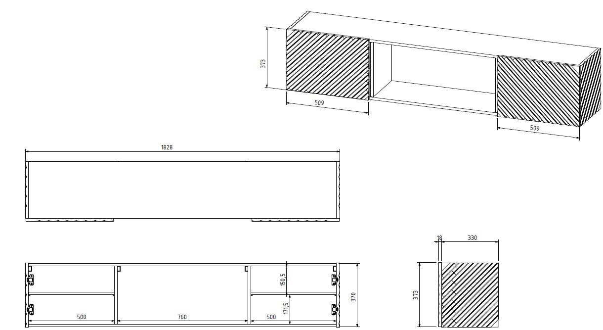 Cama RTV cabinet LARA 183x35x37 black matt + black fireplace