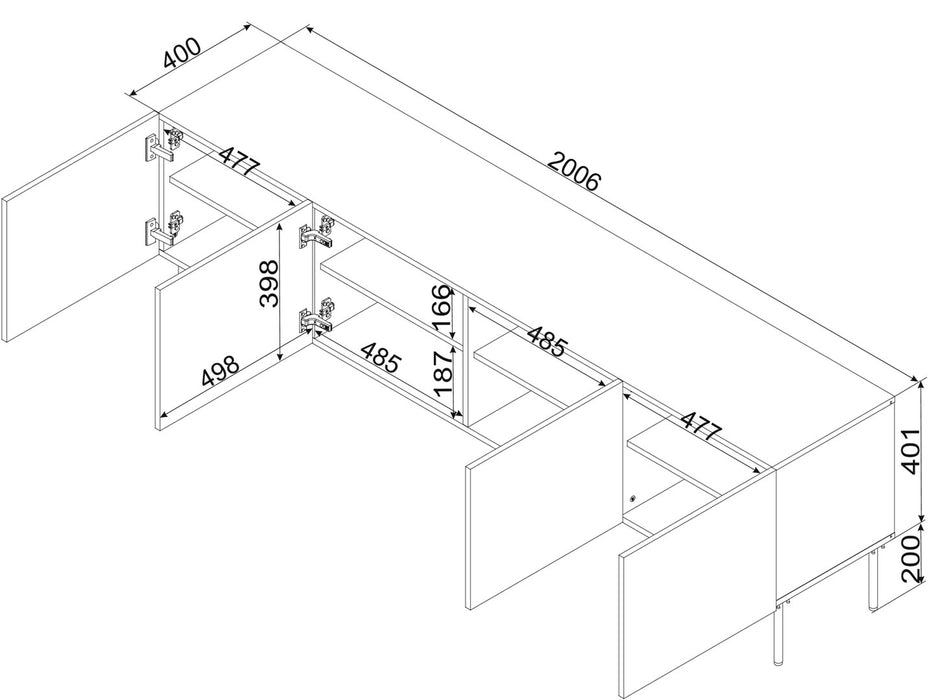4D RTV cabinet PALAZZO BIS 201x40x60 white matt