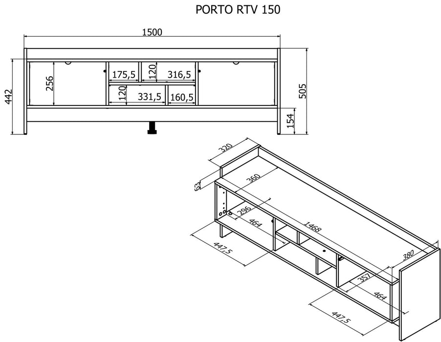 Cama RTV PORTO 2D cabinet 150x38x50 oak/black