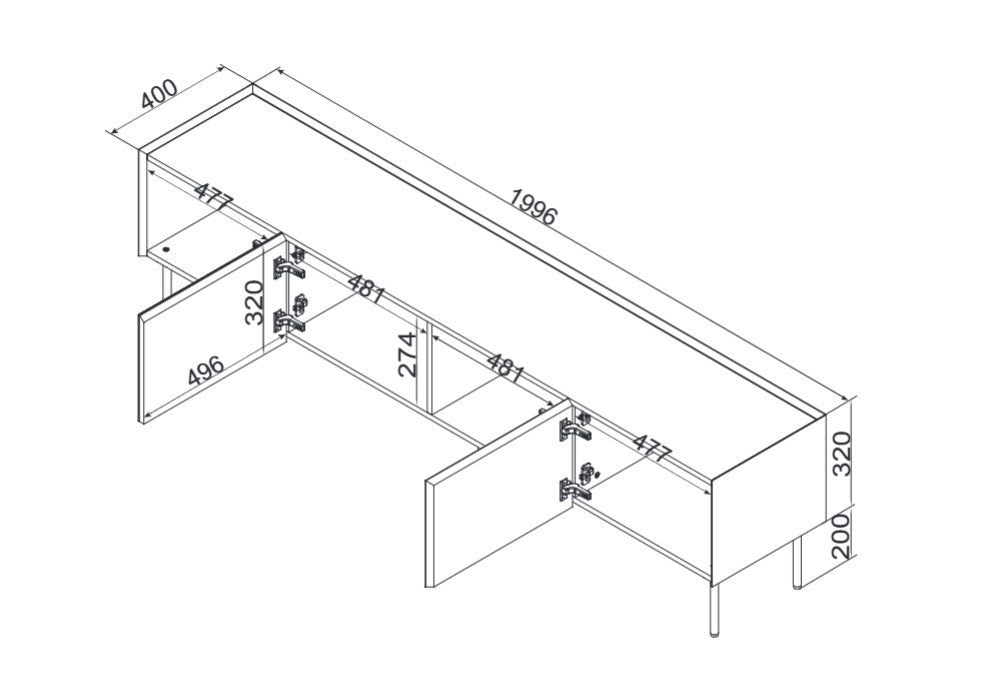 Cama FELLINI TV cabinet 200x40x52 cashmere + oiled oak top