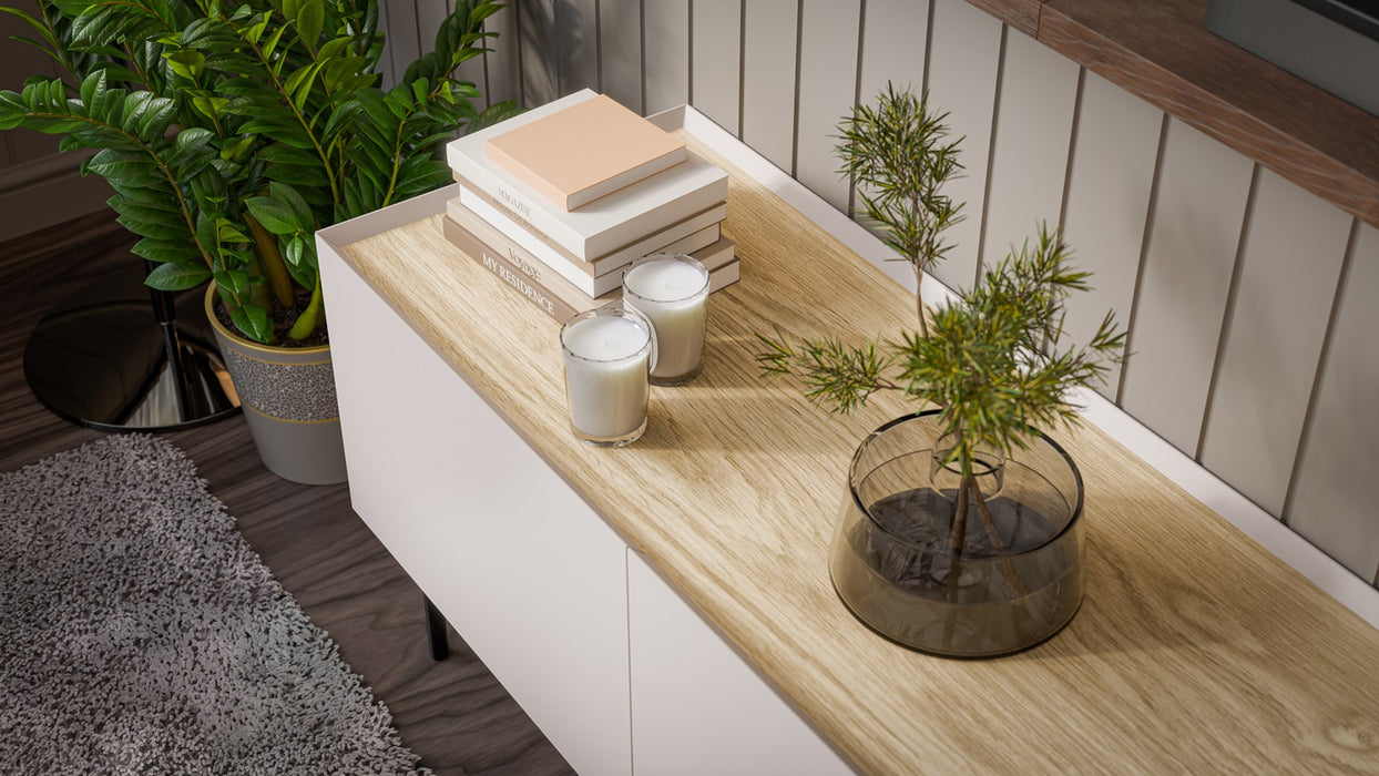 Cama FELLINI TV cabinet 200x40x52 cashmere + oiled oak top