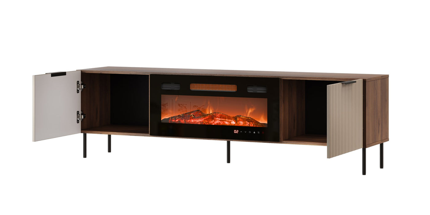 ALMERA TV cabinet 180.5x42x52.5 walnut/cashmere + black fireplace