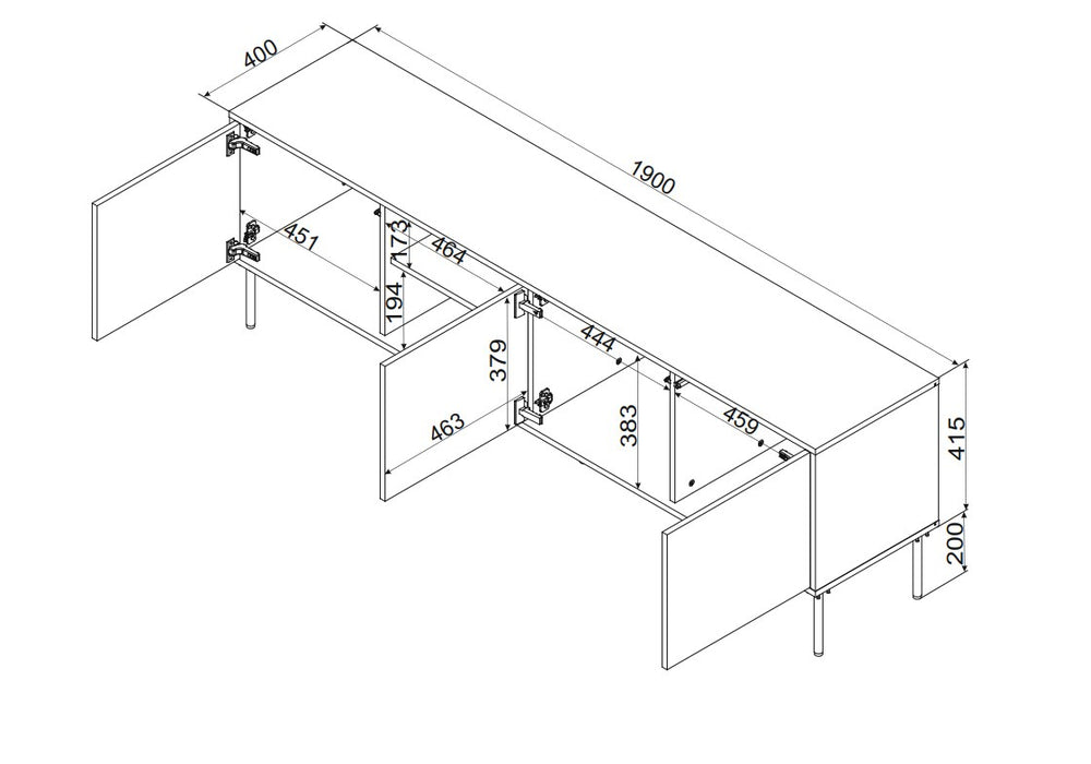 Cama INSERTO 3D1W TV cabinet 190x40x61.5 black + LED