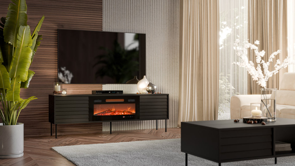 Cama CORTINA TV cabinet 180x40x60 black + black fireplace
