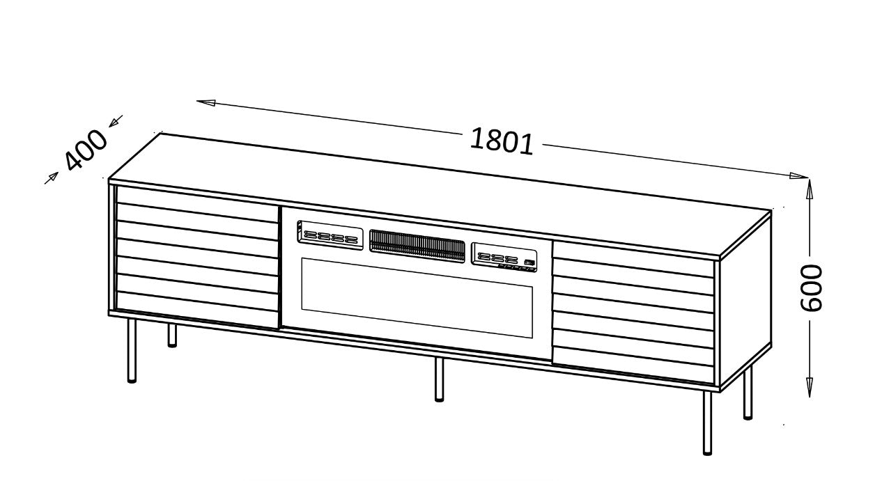 Cama CORTINA TV cabinet 180x40x60 black + black fireplace