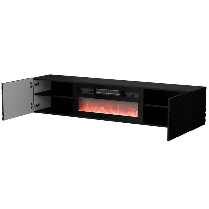 Cama RTV cabinet LARA 183x35x37 black matt + black fireplace - TV cabinets made of furniture boardSTV-ZPM<<<TV