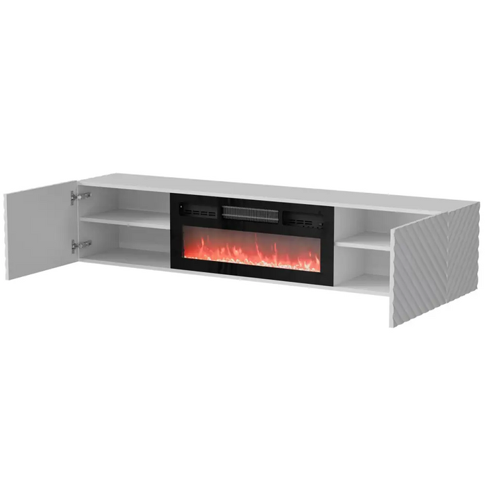 Cama RTV cabinet LARA 183x35x37 white matt + black fireplace - TV cabinets made of furniture boardSTV-ZPM<<<TV