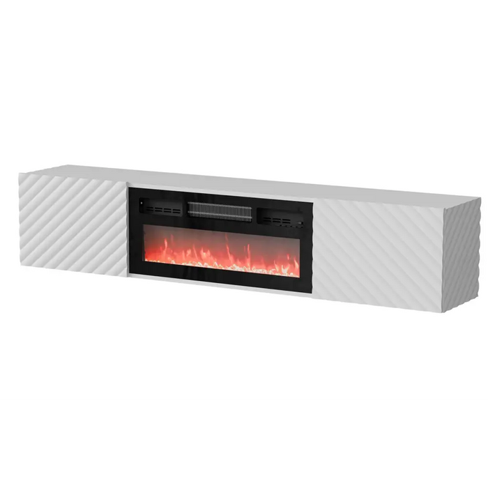 Cama RTV cabinet LARA 183x35x37 white matt + black fireplace - TV cabinets made of furniture boardSTV-ZPM<<<TV