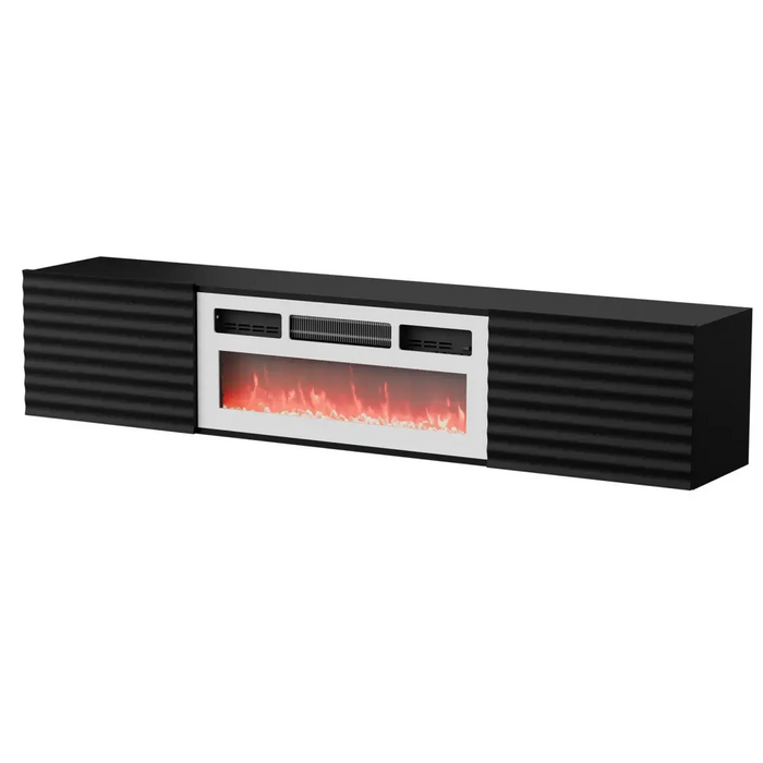 Cama RTV cabinet TULA 183x35x37 black matt + white fireplace - TV cabinets made of furniture boardSTV-ZPM<<<TV