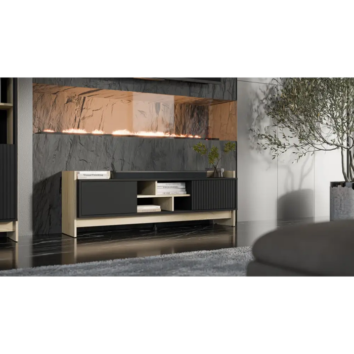 Cama RTV PORTO 2D cabinet 150x38x50 oak/black - TV cabinets made of furniture boardSTV-ZPM<<<TV cabinetsSTV<<<ActionPL