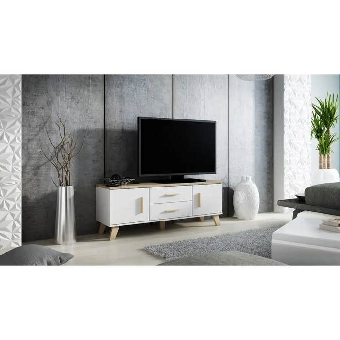 Cama RTV stand LOTTA 140cm white + sonoma oak - TV cabinets made of furniture boardSTV-ZPM<<<TV cabinetsSTV<<<ActionPL