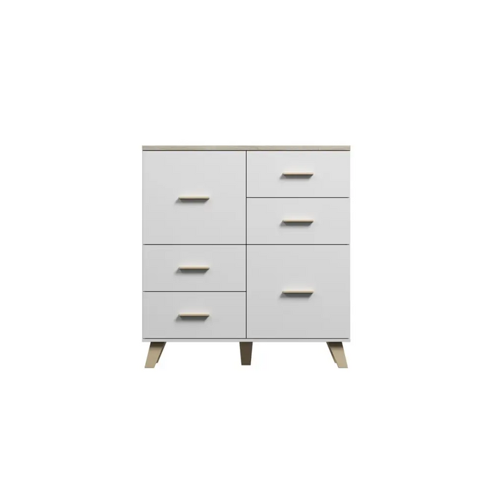 Cama Sideboard LOTTA 110 2D4S white/sonoma oak - Chests of drawers on a wooden baseKOY-DRP<<<ChestsKOY<<<ActionPL