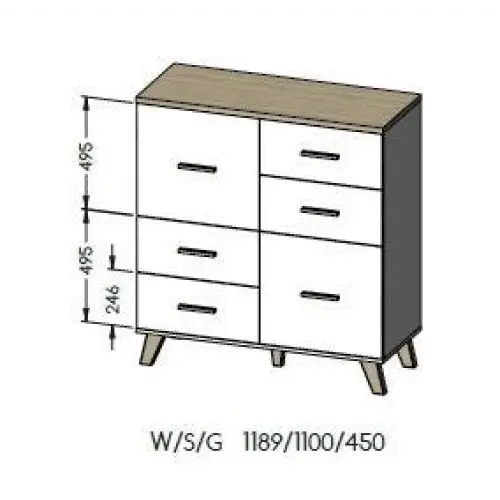 Cama sideboard LOTTA 110 2D4S wotan oak/mat black - Chests of drawers made of furniture