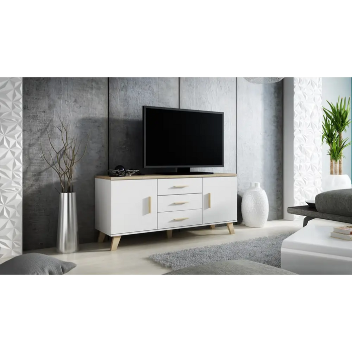Cama sideboard LOTTA 150 2D3S white + sonoma oak - Chests of drawers on a wooden baseKOY-DRP<<<ChestsKOY<<<ActionPL