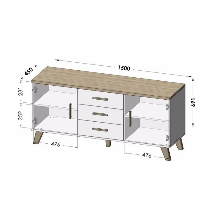 Cama sideboard LOTTA 150 2D3S wotan oak + mat black - Chests of drawers made of furniture