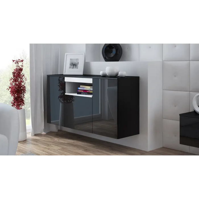 Cama sideboard VIVA 150 black/black gloss + white - Chests of drawers made of furniture
