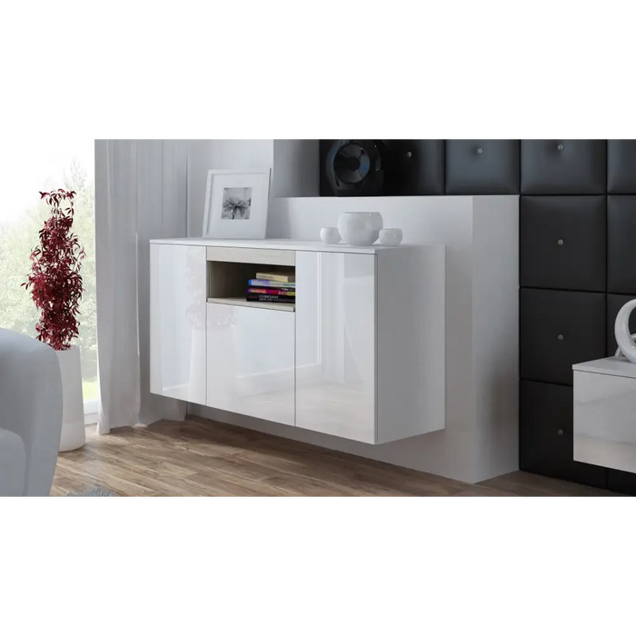 Cama sideboard VIVA 150 white/white gloss + sonoma oak - Chests of drawers made of furniture