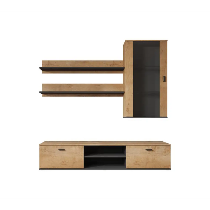 Cama SOHO 5 set (RTV180 cabinet + wall unit + shelves) oak lefkas + black - Modern wall unitsMES-NOW<<<Wall