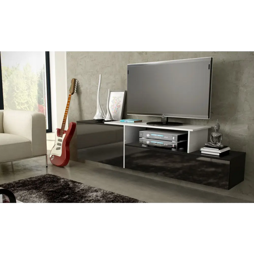 Cama TV cabinet SIGMA 3 180 black/black gloss + biały - TV cabinets made of furniture boardSTV-ZPM<<<TV