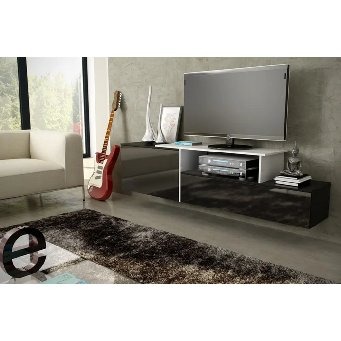 Cama TV cabinet SIGMA 3 180 black/black gloss + biały - TV cabinets made of furniture boardSTV-ZPM<<<TV