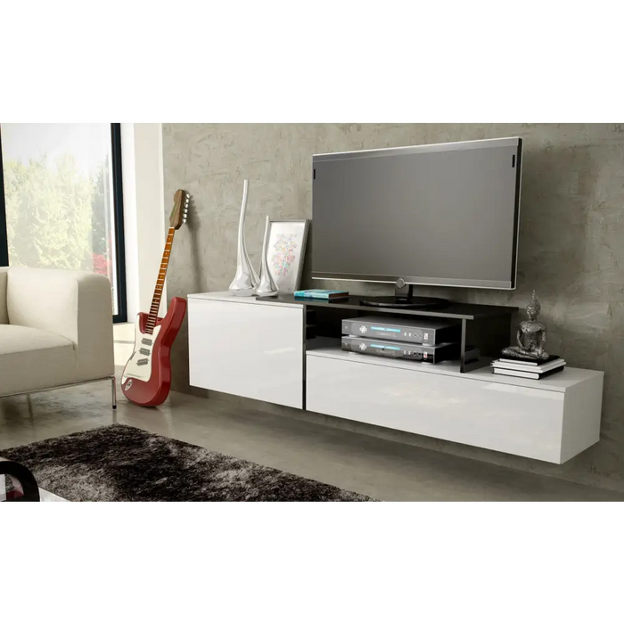 Cama TV cabinet SIGMA 3 180 white/white gloss + black - TV cabinets made of furniture boardSTV-ZPM<<<TV
