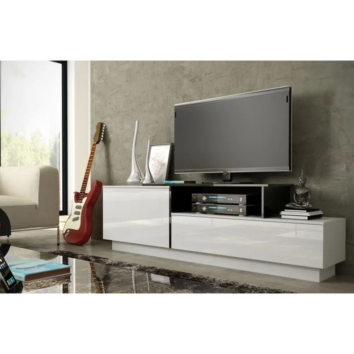 Cama TV cabinet SIGMA 3 180 white/white gloss + black - TV cabinets made of furniture boardSTV-ZPM<<<TV