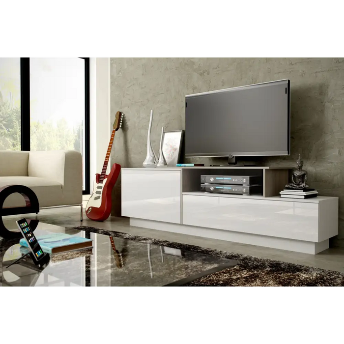 Cama TV cabinet SIGMA 3 180 white/white gloss + sonoma oak - TV cabinets made of furniture boardSTV-ZPM<<<TV