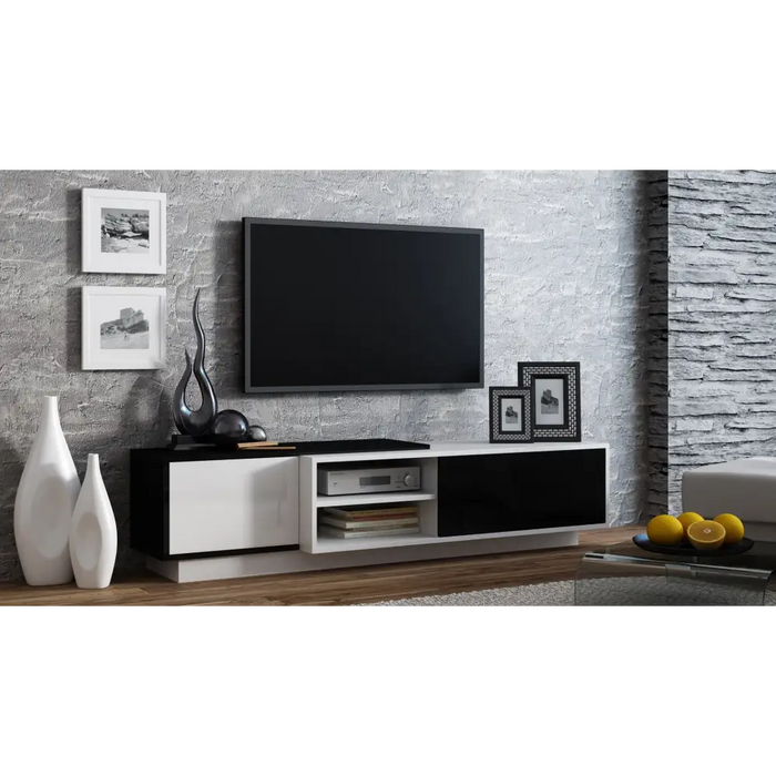 Cama TV cabinet SIGMA1 180 white/black gloss - TV cabinets made of furniture boardSTV-ZPM<<<TV cabinetsSTV<<<ActionPL