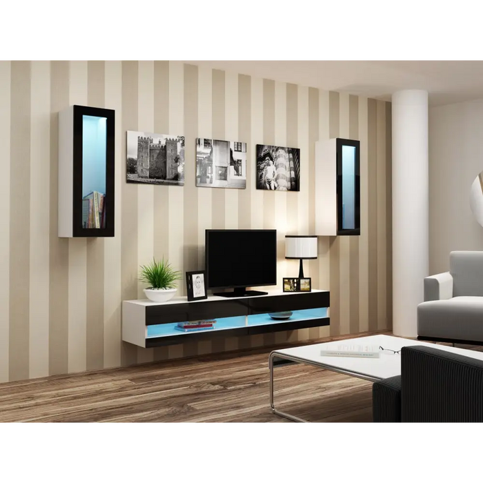 Cama TV stand VIGO NEW 30/140/40 white/black gloss - TV cabinets made of furniture boardSTV-ZPM<<<TV