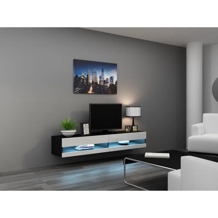 Cama TV stand VIGO NEW 30/180/40 black/white gloss - TV cabinets made of furniture boardSTV-ZPM<<<TV