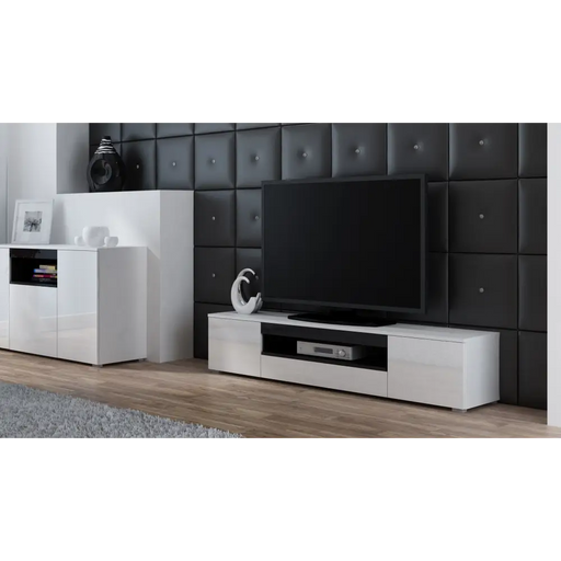 Cama TV stand VIVA 180 white/white gloss + black - TV cabinets made of furniture boardSTV-ZPM<<<TV