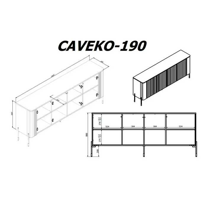 Cama VERA chest of drawers 190x40x80 black matt - Chests of drawers made of furniture