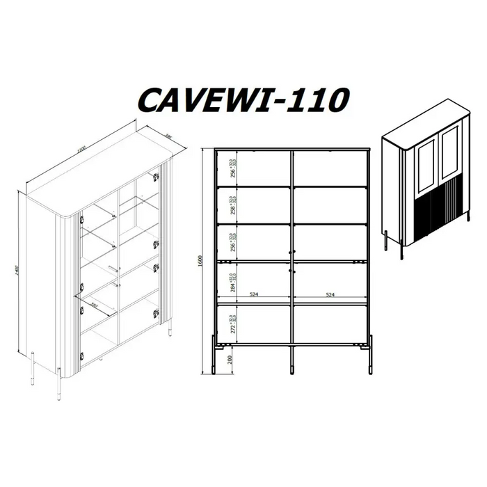 Cama VERA display cabinet 110x40x160 matt white - Buffets and display cabinets on a wooden baseBIW-PDR<<<Buffets