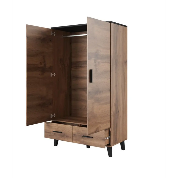 Cama wardrobe LOTTA 2D2D wotan oak + mat black - Openable cabinetsSZF-OTW<<<WardrobesSZF<<<ActionPL