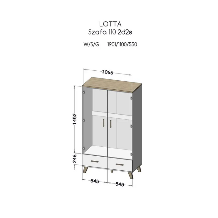 Cama wardrobe LOTTA 2D2D wotan oak + mat black - Openable cabinetsSZF-OTW<<<WardrobesSZF<<<ActionPL