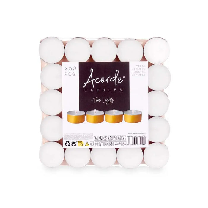 Candle Set Acorde Tea Lights White Golden (20 Units) - Декорация и Осветление<<<Дом Градина<<<BigBuy&&&Свещи и