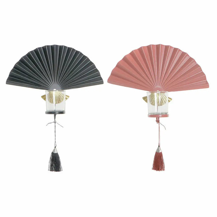 Candleholder DKD Home Decor 8424001833344 Fan Black Golden Terracotta Crystal Iron 35 x 9 x 35 cm (2 Units) - Декорация