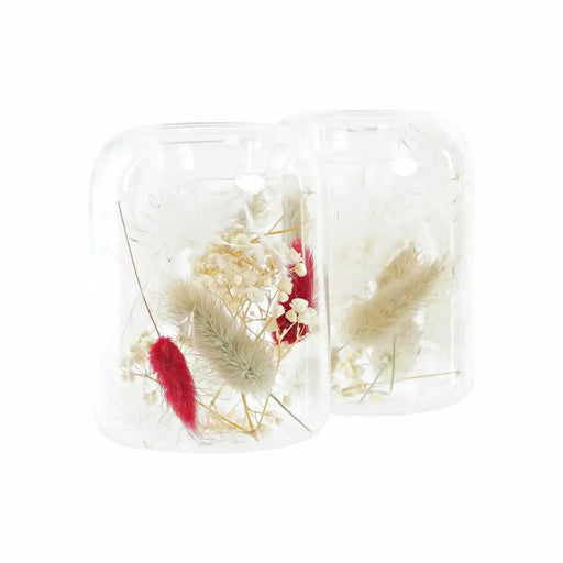 Candleholder DKD Home Decor Dried flower 8 x 8 x 11 cm Crystal Beige Maroon (2 Units) - Декорация и Осветление<<<Дом