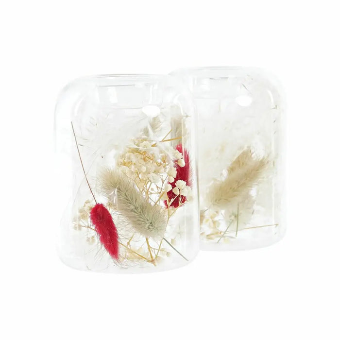 Candleholder DKD Home Decor Dried flower 8 x 8 x 11 cm Crystal Beige Maroon (2 Units) - Декорация и Осветление<<<Дом