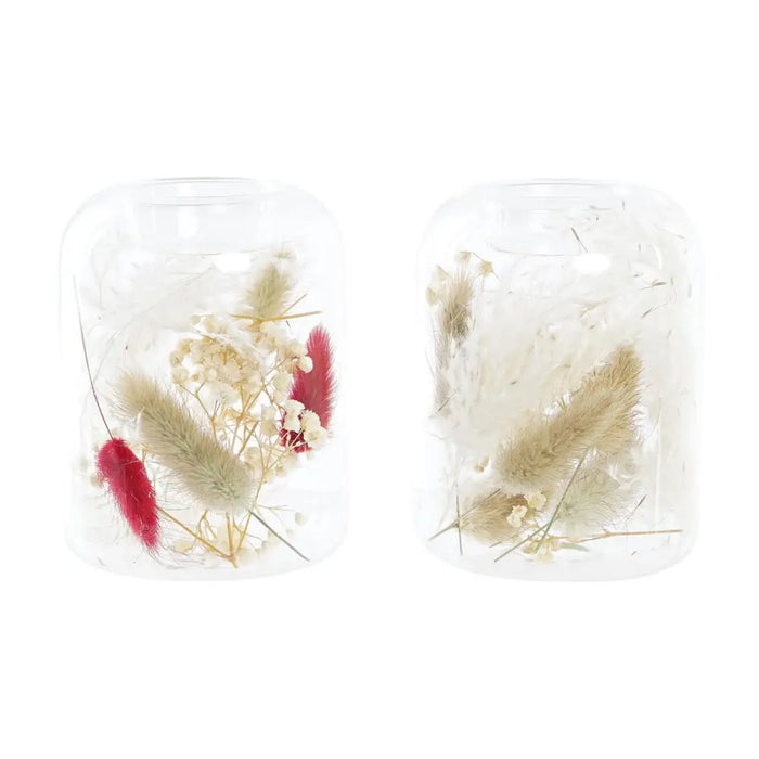 Candleholder DKD Home Decor Dried flower 8 x 8 x 11 cm Crystal Beige Maroon (2 Units) - Декорация и Осветление<<<Дом