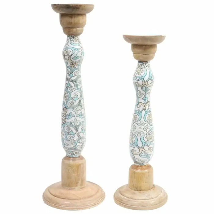 Candleholder DKD Home Decor Metal Mango wood (17 x 17 x 52,5 cm) (2 Pieces) - Декорация и Осветление<<<Дом