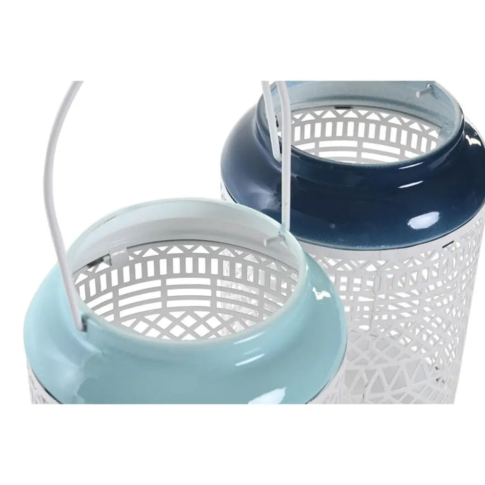 Candleholder DKD Home Decor Sky blue Navy Blue Metal 15 x 15 x 24,5 cm (2 Units) - Декорация и Осветление<<<Дом
