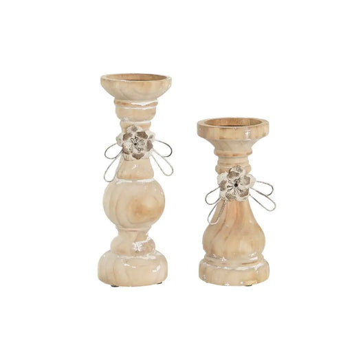 Candleholder DKD Home Decor Wood (9,5 x 9,5 x 28 cm) (2 Pieces) - Декорация и Осветление<<<Дом Градина<<<BigBuy&&&Свещи
