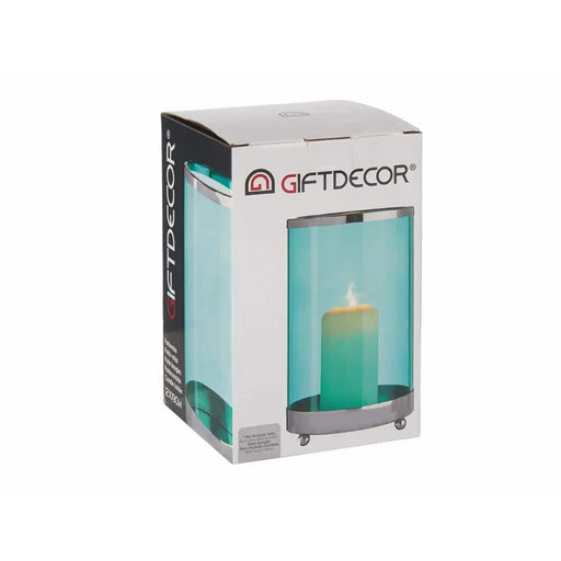 Candleholder Gift Decor Blue Silver Metal Glass 12,2 x 19,5 x 12,2 cm Cylinder - Декорация и Осветление<<<Дом