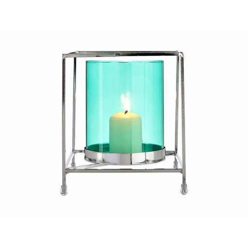 Candleholder Gift Decor Blue Silver Metal Glass 14 x 15,5 x 14 cm Squared - Декорация и Осветление<<<Дом