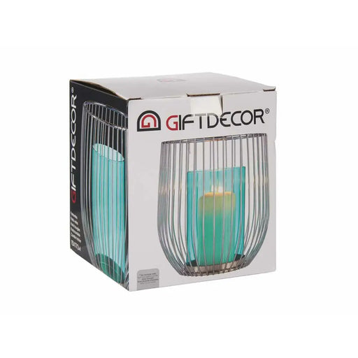 Candleholder Gift Decor Blue Silver Metal Glass 15 x 17 x 15 cm Cage - Декорация и Осветление<<<Дом