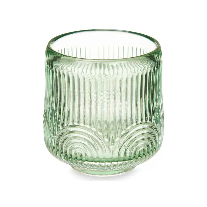 Candleholder Gift Decor Green Crystal 7,5 x 7,8 x 7,5 cm Stripes (12 Units) - Декорация и Осветление<<<Дом