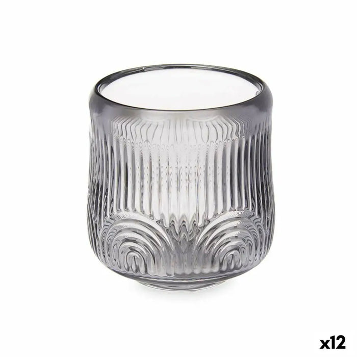 Candleholder Gift Decor Grey Crystal 9 x 9,5 x 9 cm Stripes (12 Units) - Декорация и Осветление<<<Дом