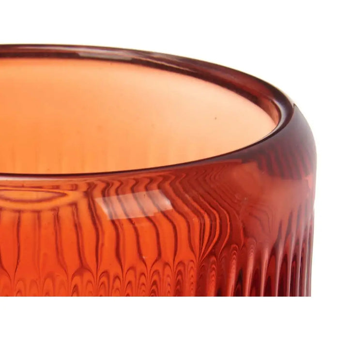 Candleholder Gift Decor Orange Tile Crystal 9 x 9,5 x 9 cm Stripes (12 Units) - Декорация и Осветление<<<Дом