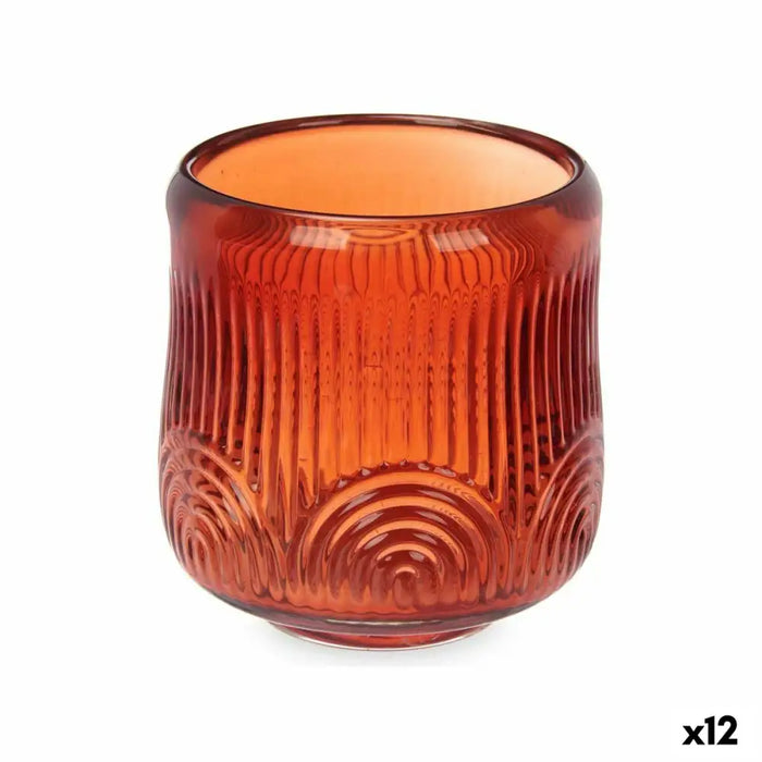 Candleholder Gift Decor Orange Tile Crystal 9 x 9,5 x 9 cm Stripes (12 Units) - Декорация и Осветление<<<Дом